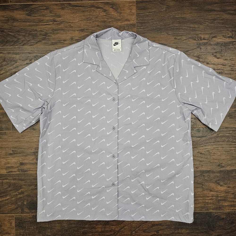 Nike Shirt Womens Medium Indigo Haze  Everyday Modern Woven Swoosh Button Up Top
